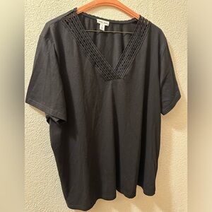 Tribal jeans Top Women Black Cotton Blend Short Sleeve Lace Neckline Size 2X